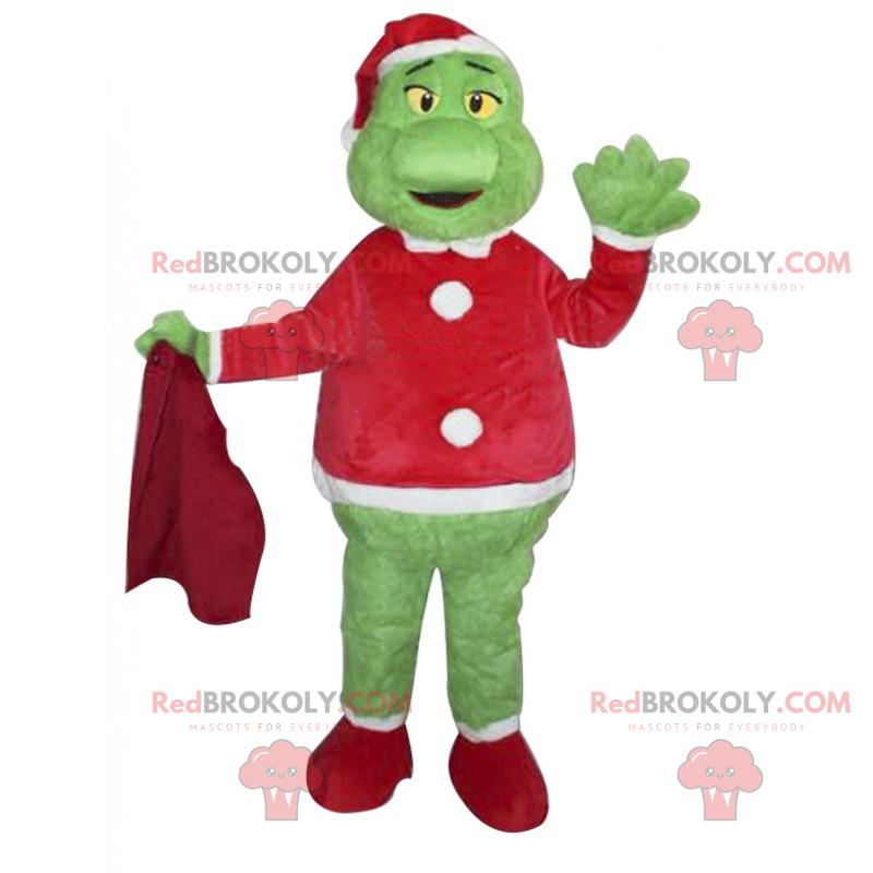 Grinch Maskottchen im Weihnachtsoutfit - Redbrokoly.com