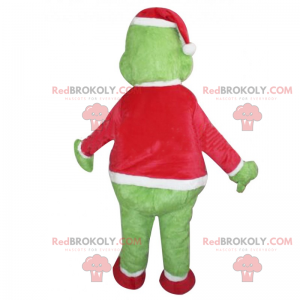 Grinch mascot in Christmas outfit - Redbrokoly.com