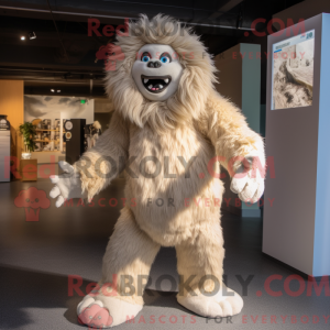 Beige Yeti maskot kostume...