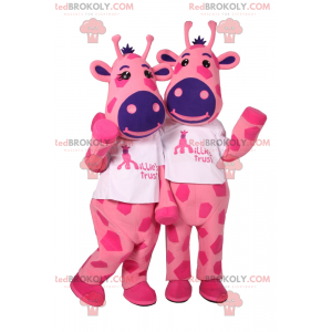 Mascot duo of pink cowhide and blue nose - Redbrokoly.com