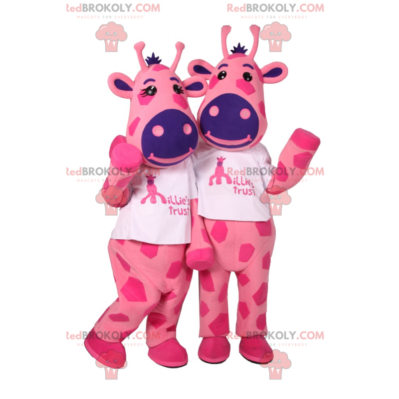 Maskottchen-Duo aus rosa Rindsleder und blauer Nase - Maskottchen-Duo aus rosa Rindsleder und blauer Nase -