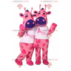 Mascot duo of pink cowhide and blue nose - Redbrokoly.com