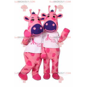 Maskottchen-Duo aus rosa Rindsleder und blauer Nase -