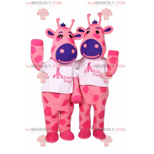 Mascot duo of pink cowhide and blue nose - Redbrokoly.com