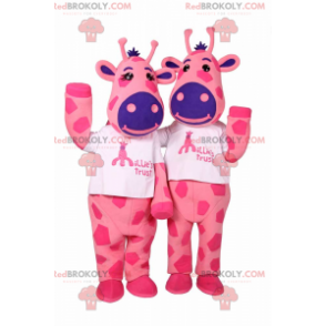 Mascot duo of pink cowhide and blue nose - Redbrokoly.com