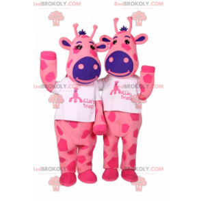 Maskottchen-Duo aus rosa Rindsleder und blauer Nase -