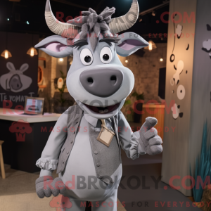 Grijze koe mascottekostuum...