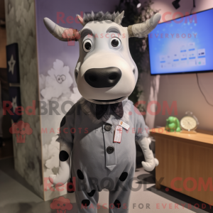 Grijze koe mascottekostuum...