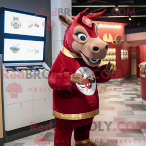 Maroon Okapi mascot costume...