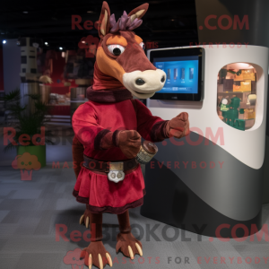 Maroon Okapi mascot costume...
