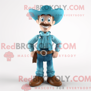 Cyan Cowboy maskot kostume...