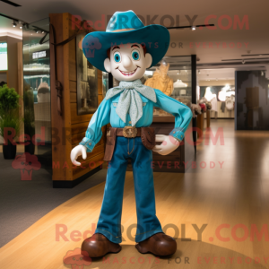 Cyan Cowboy maskot kostume...