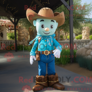 Cyan Cowboy maskot kostume...