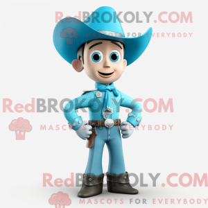 Cyan Cowboy mascot costume...