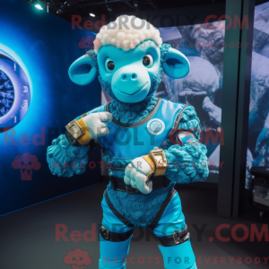 Cyan Ram maskot kostume...