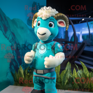 Cyaan Ram mascottekostuum...