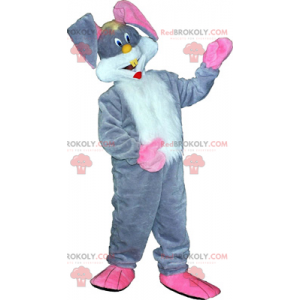 Mascotte lapin gris et grands oreilles roses - Redbrokoly.com