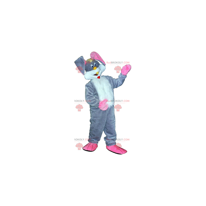 Gray rabbit mascot and big pink ears - Redbrokoly.com