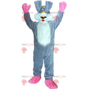 Mascotte lapin gris et grands oreilles roses - Redbrokoly.com
