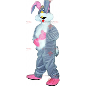 Grå kanin maskot og store lyserøde ører - Redbrokoly.com