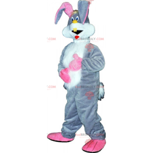 Mascotte lapin gris et grands oreilles roses - Redbrokoly.com
