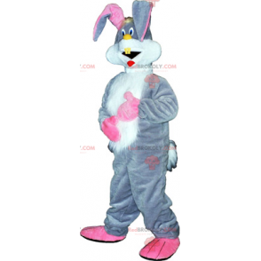 Mascotte lapin gris et grands oreilles roses - Redbrokoly.com