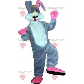 Mascotte lapin gris et grands oreilles roses - Redbrokoly.com