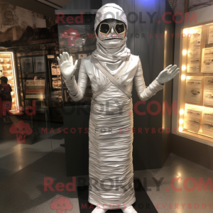 Silver Mummy mascot costume...