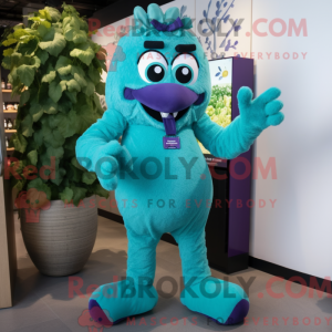 Teal Grape maskotdraktfigur...