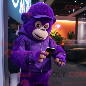Paarse aap mascottekostuum...