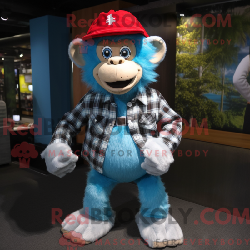 Fantasia de mascote de macaco azul-celeste com camisa de flanela e gorros - Macacos Mascotes - REBROKO_300480 - RedBrokoly.com