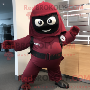 Maroon Ninja mascot costume...