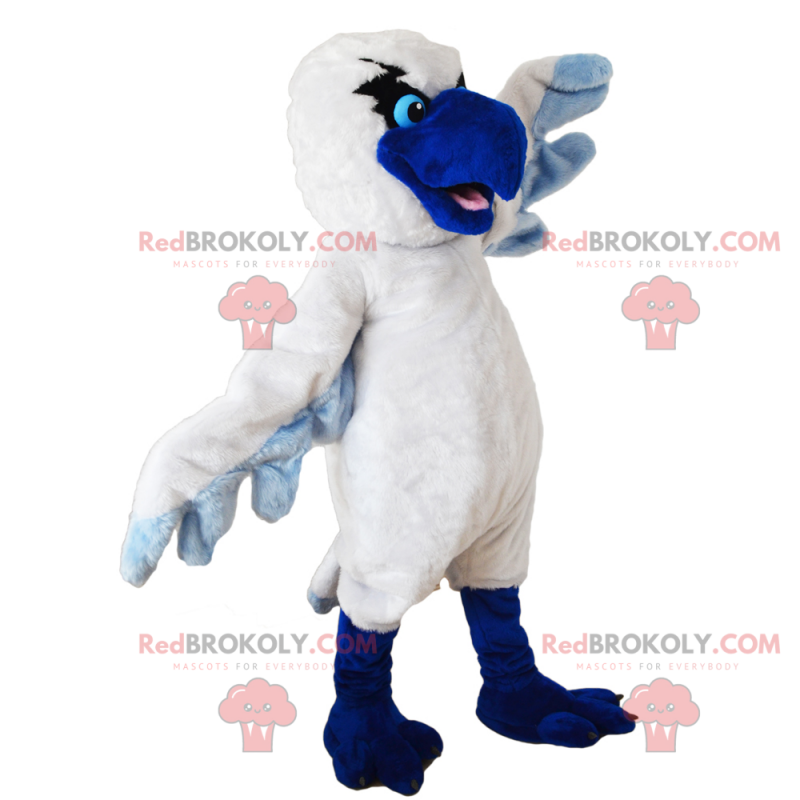 Mascote pássaro branco com bico azul - Redbrokoly.com