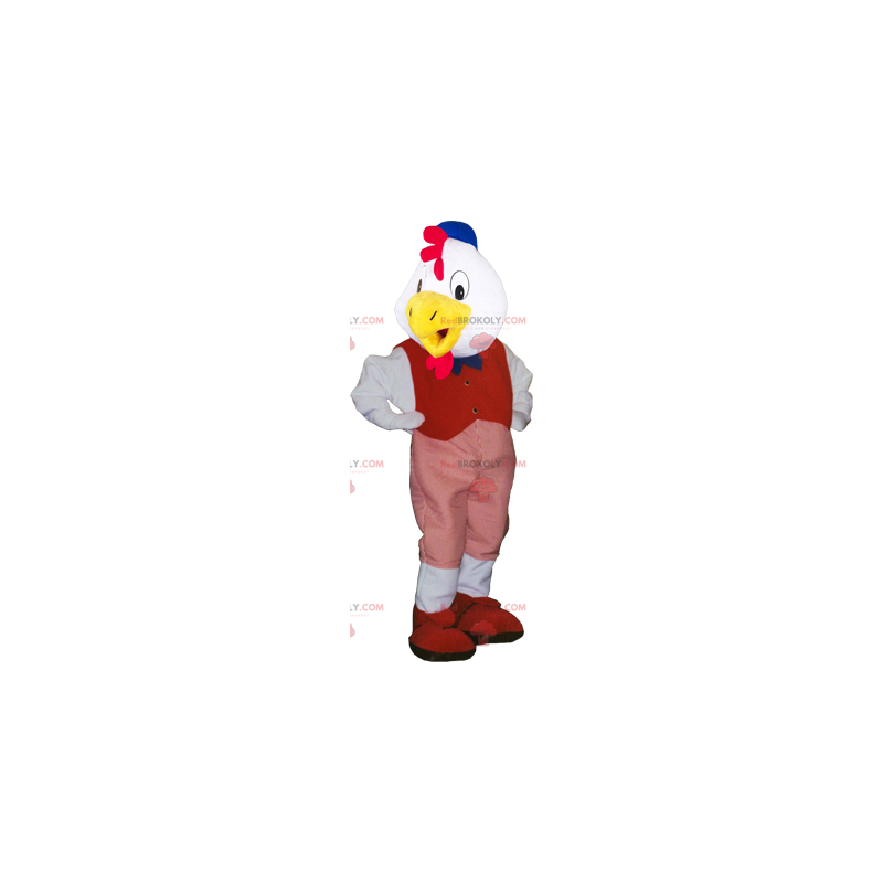 Witte vogel mascotte met rode outfit - Redbrokoly.com