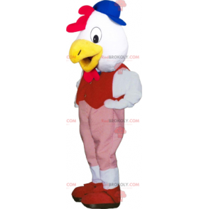 Weißes Vogelmaskottchen mit rotem Outfit - Redbrokoly.com