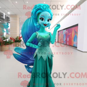 Cyan havfrue maskot kostume...