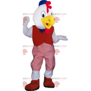 Vit fågelmaskot med röd outfit - Redbrokoly.com
