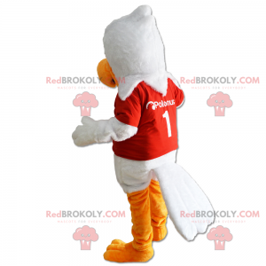 Mascote pássaro branco e camisa vermelha - Redbrokoly.com