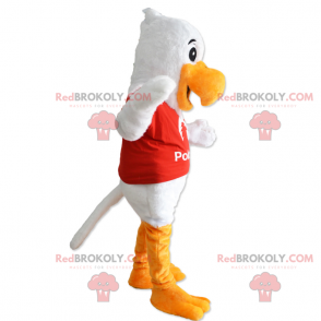 Hvid fugl med maskot og rød trøje - Redbrokoly.com