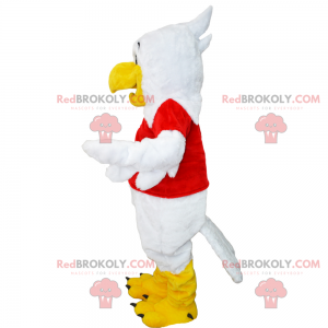 Mascote pássaro branco e camisa vermelha - Redbrokoly.com