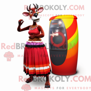 Röd Okapi-maskotdraktfigur...