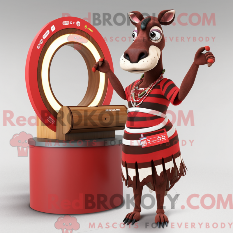 Fantasia de mascote Okapi-vermelho com saia comprida e anéis - Mascotes Okapi - REBROKO_300883 - RedBrokoly.com
