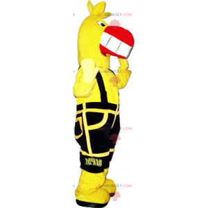 Yellow bird mascot with black overalls - Redbrokoly.com
