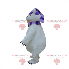 Mascota del oso polar con bufanda y sombrero a juego -