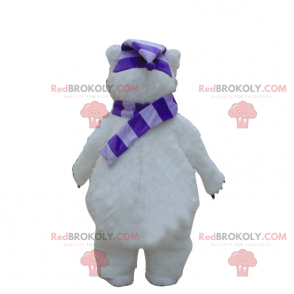 Polar bear mascot with matching scarf and hat - Redbrokoly.com