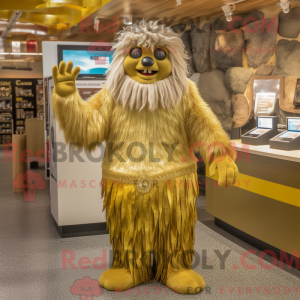 Guld Yeti maskot kostume...