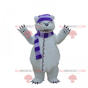Mascota del oso polar con bufanda y sombrero a juego -