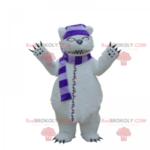 Polar bear mascot with matching scarf and hat - Redbrokoly.com