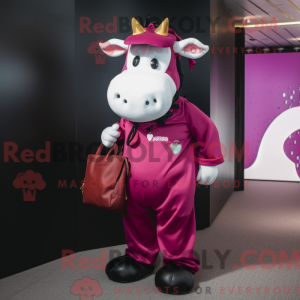 Magenta Cow maskot kostume...