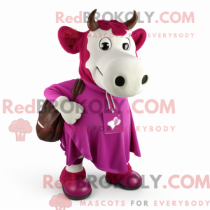 Magenta koe mascottekostuum...